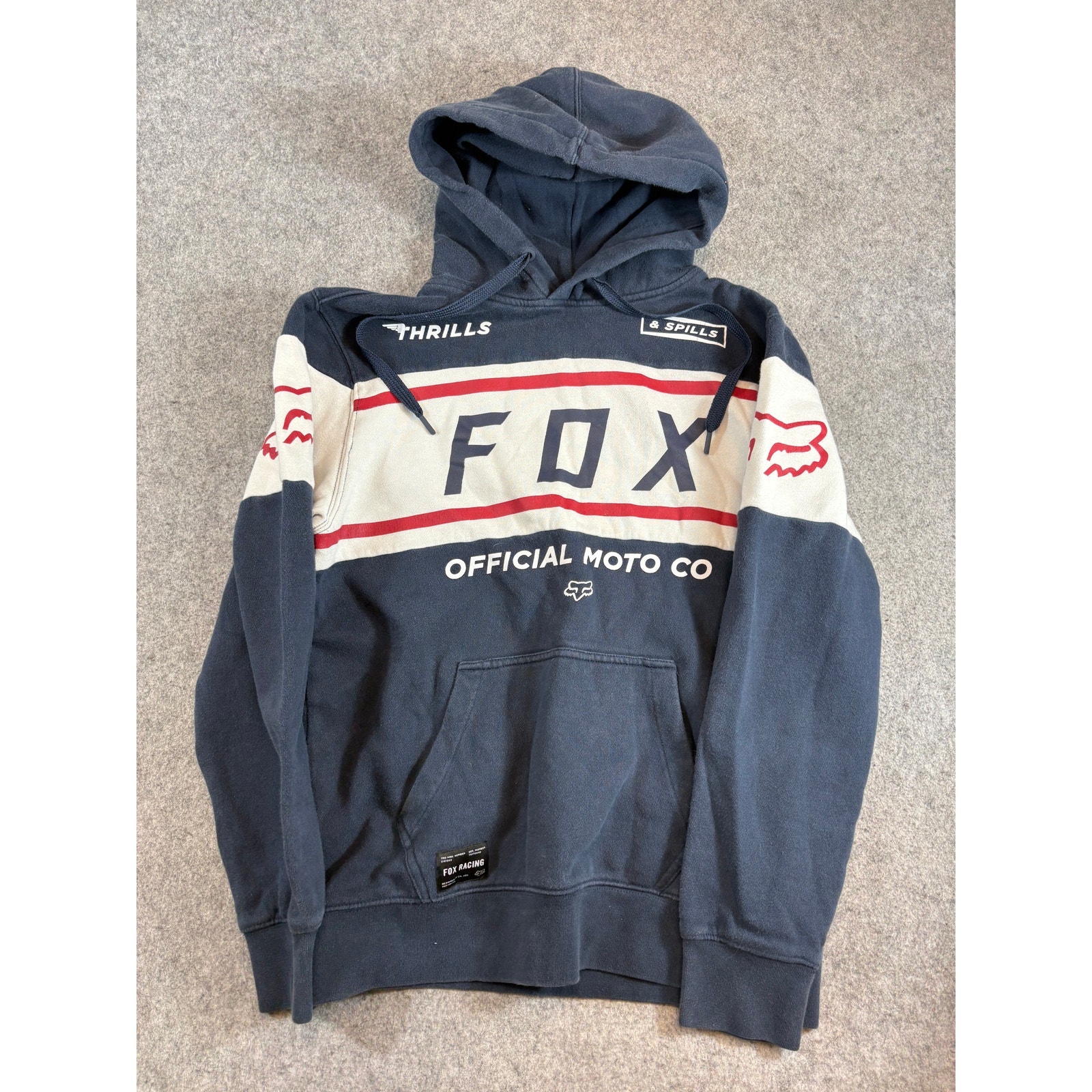 Fox Racing Official Hoodie Mens S Blue Thrills & Spills Hard To Find Sweatshirt